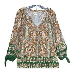 Anthropologie Fig And Flower Top Womens Large Multicolor‎ Boho Floral Shirt